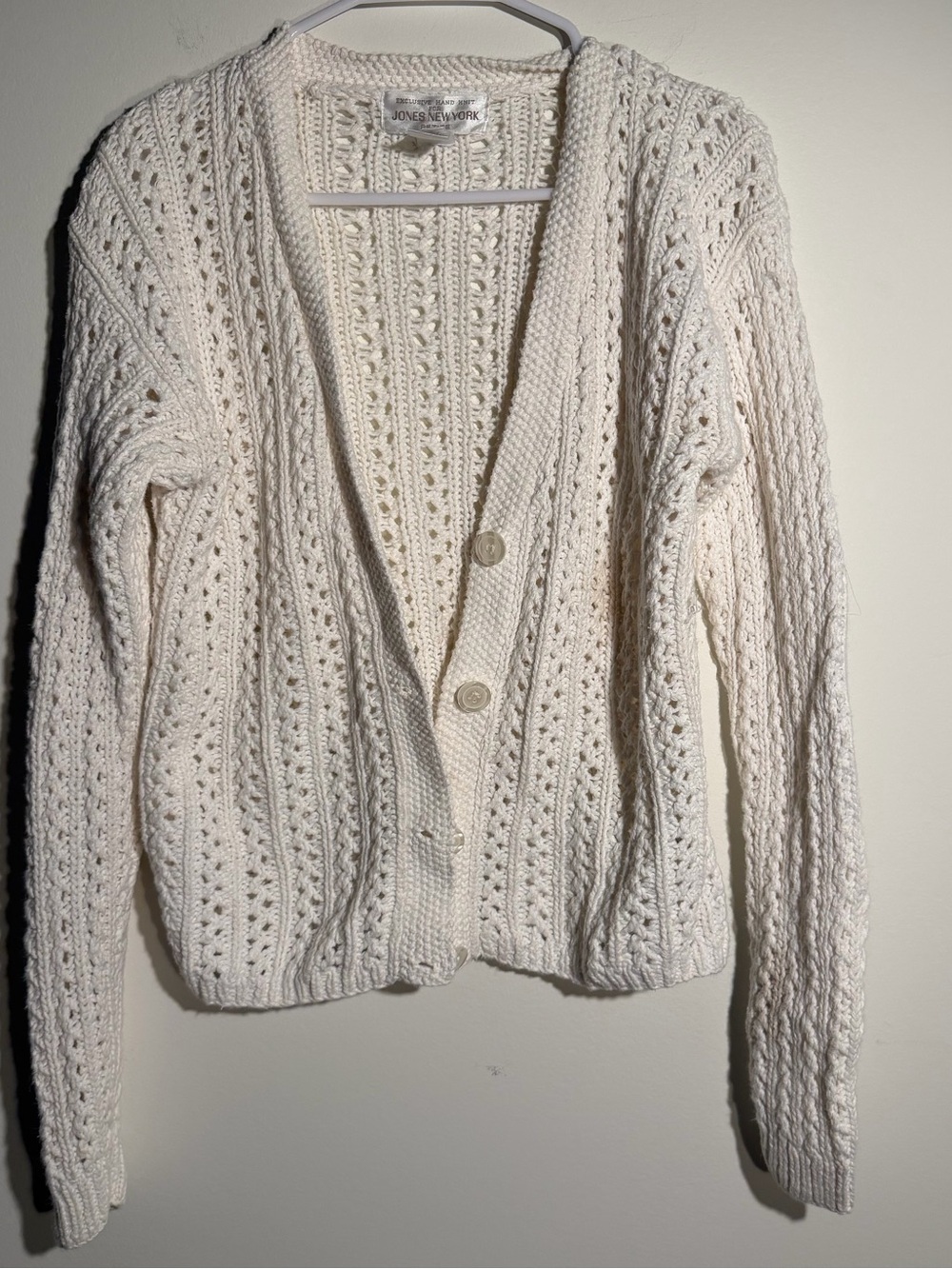 Jones New York Ivory Open-Knit Button Front Cardigan